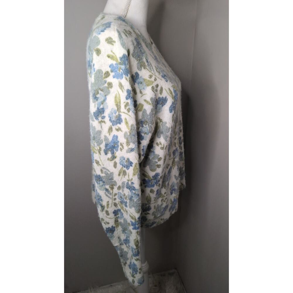 Joie Floral Fuzzy Knit Sweater Large Cottagecore Cozy Pullover - Picture 4 of 6